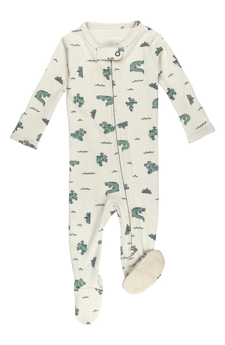 L'ovedbaby Print Organic Cotton Two-Way Zip Footie, Main, color, Alligator