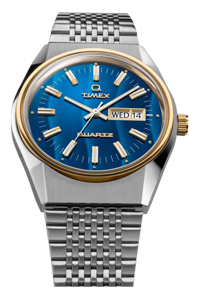 Q Timex Reissue Bracelet Watch, 38mm, Alternate, color, SILVER/ BLUE