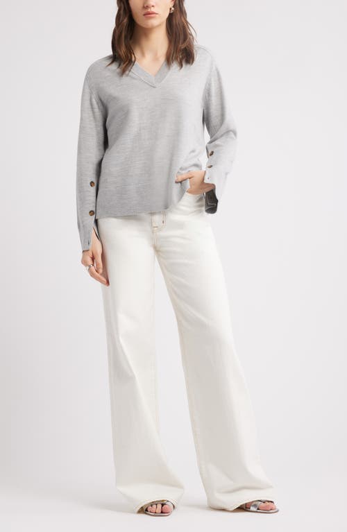 Nordstrom Button Detail Wool V-neck Sweater In Grey Heather