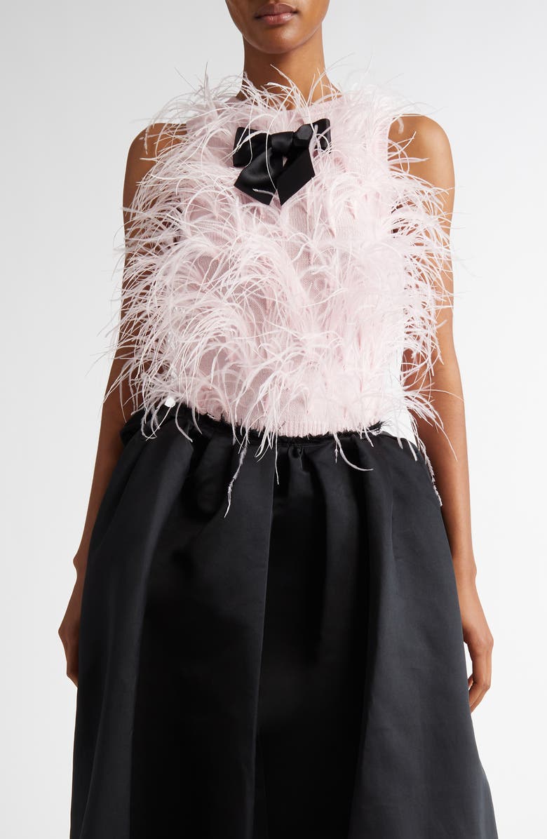 Shushu/Tong Bow Feather Sleeveless Wool Blend Sweater, Main, color,