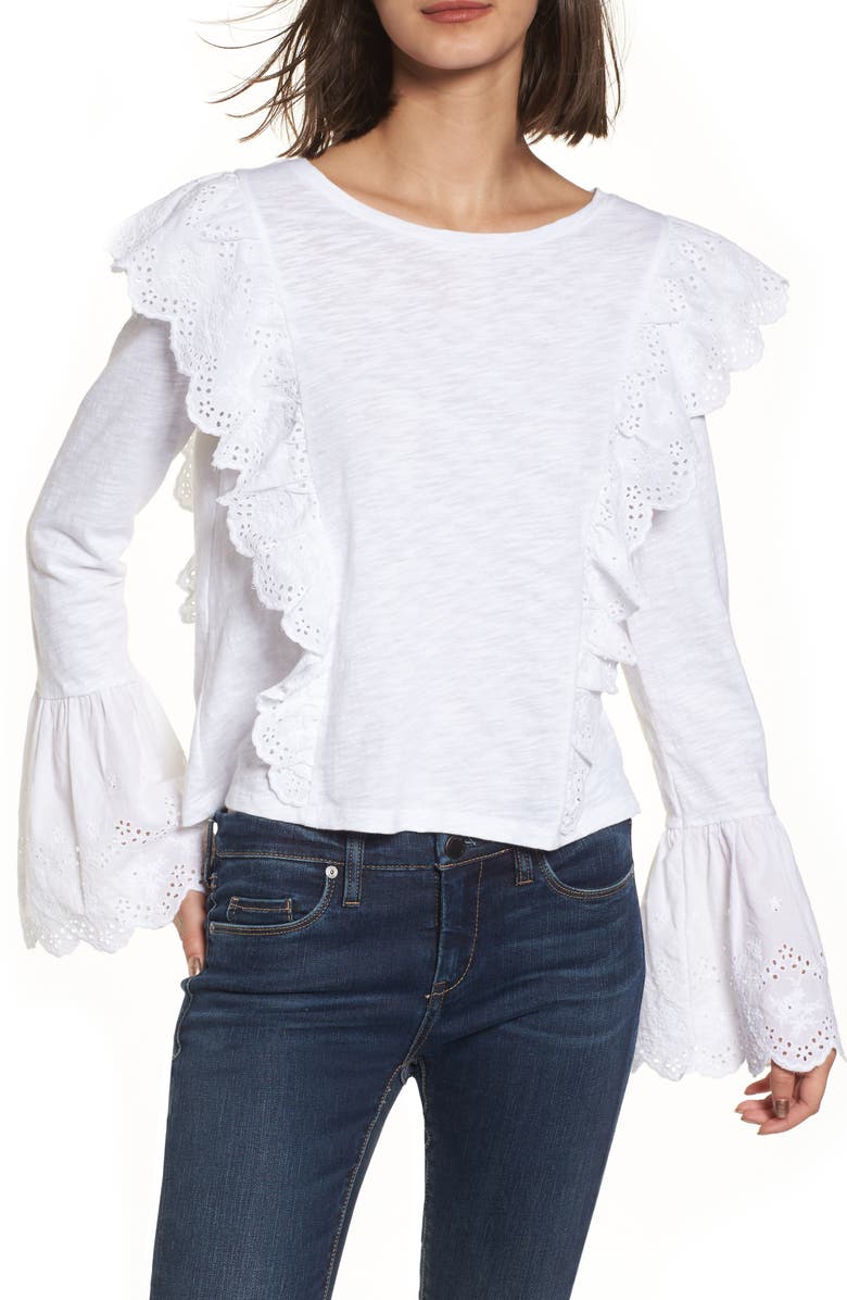BP. Eyelet Trim Long Sleeve Tee, Main, color,