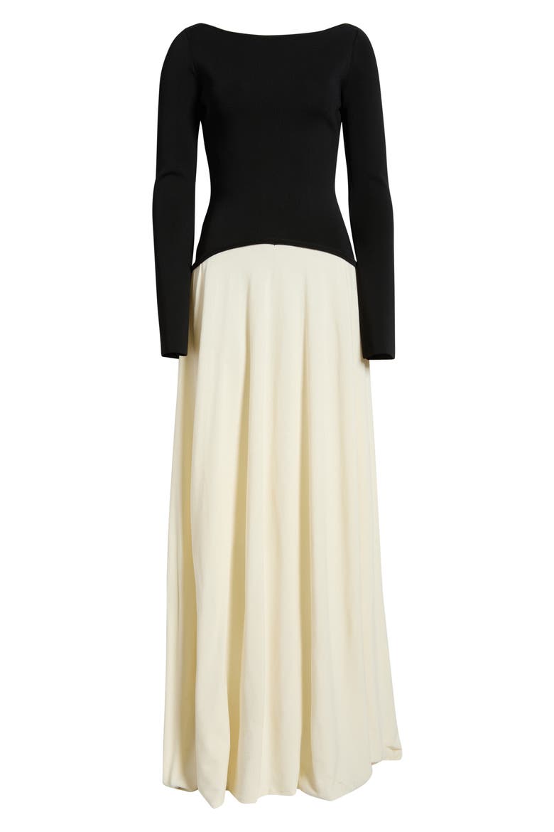 The Ambrio Bateau Neck Long Sleeve Maxi Dress, Alternate, color, NOIR / BRULE