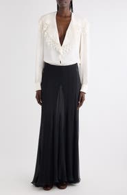 Chloé Floral Lace Trim Organic Silk Button-Up Shirt
