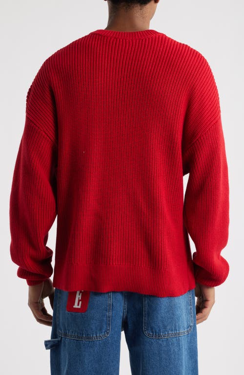 Elwood School Spirit Embroidered Graphic Crewneck Sweater In Fire Truck