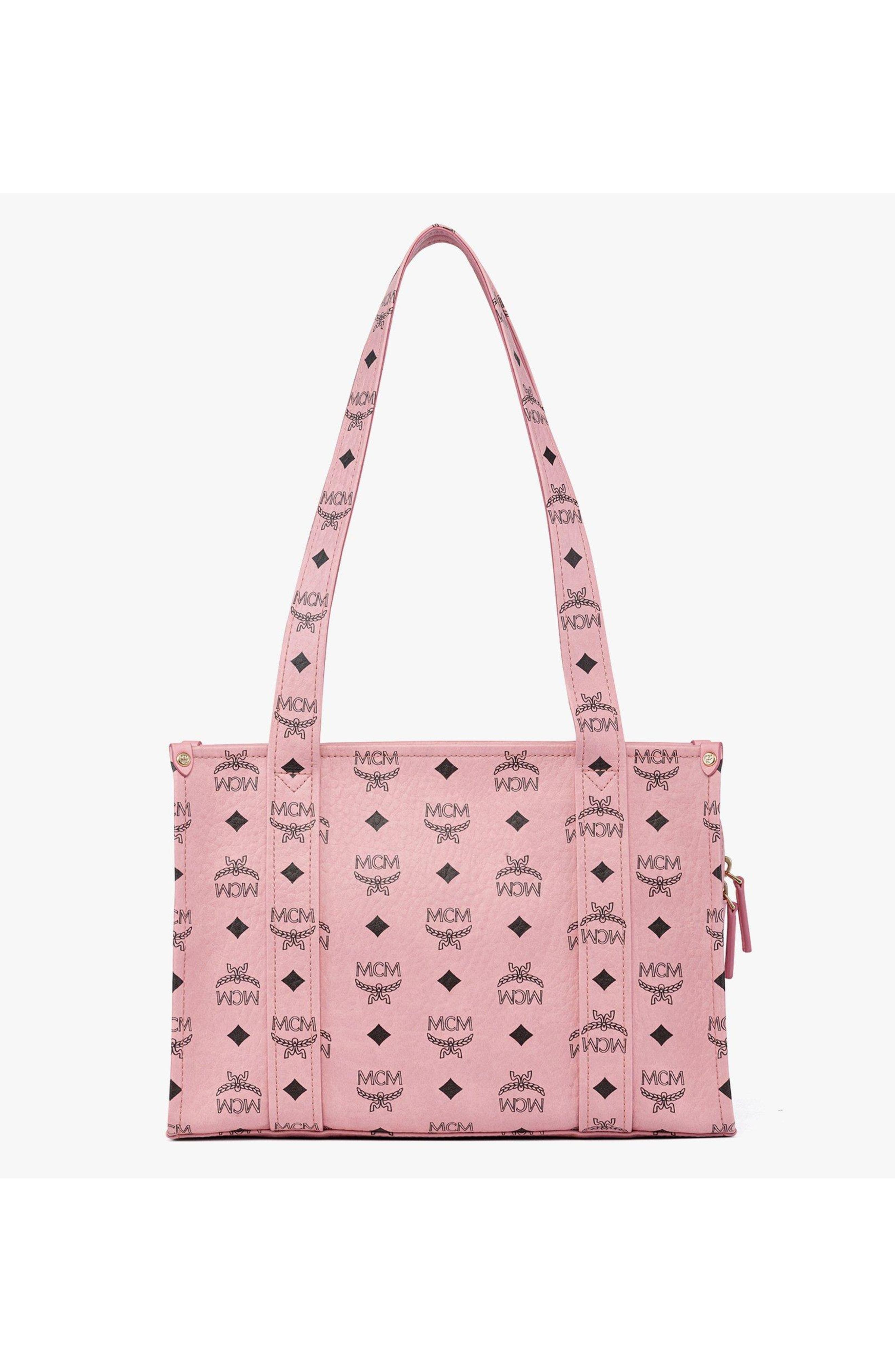 MCM Aren School Bag Tote in Visetos, Alternate, color, Soft Pink