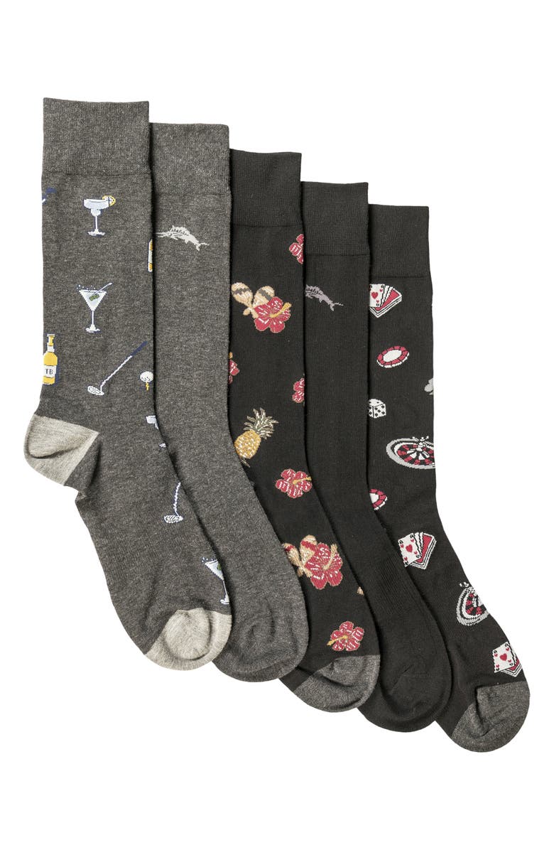 Tommy Bahama CoolMax<sup>®</sup> EcoMade 5-Pack Assorted Crew Socks, Main, color, Charcoal/ Black