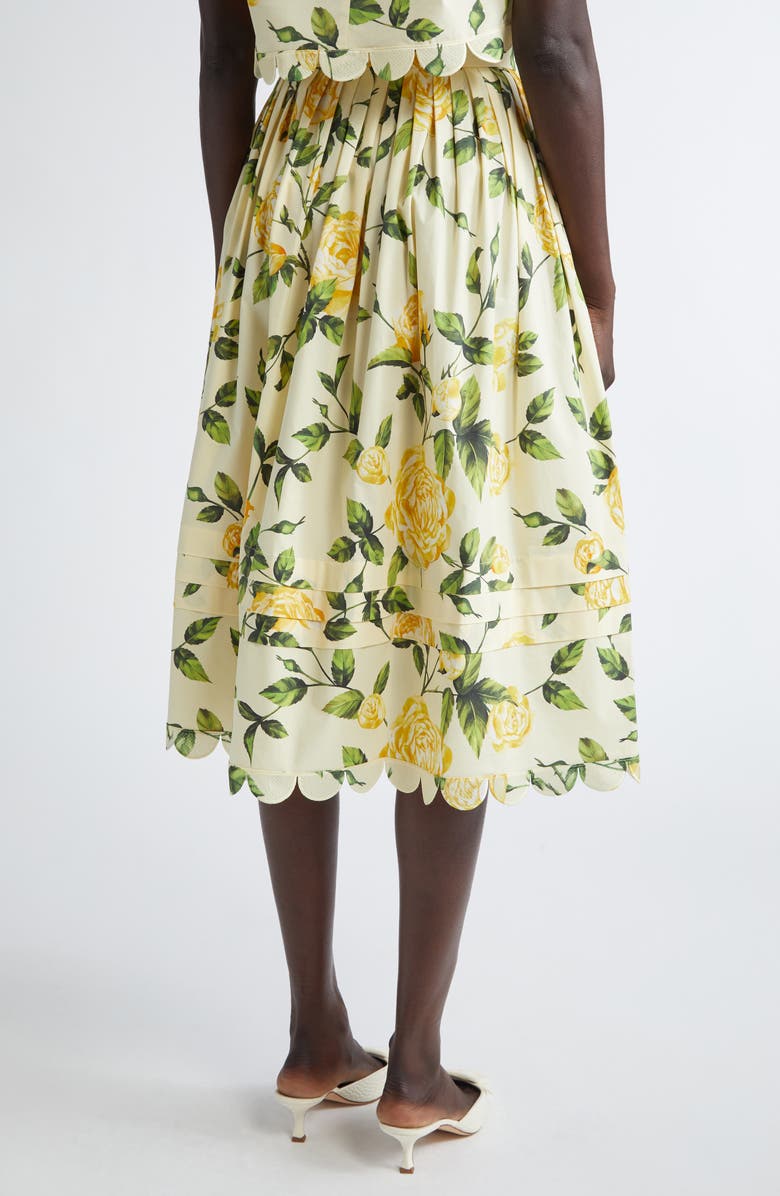 Oscar de la Renta English Rose Scalloped Midi Skirt, Alternate, color, 