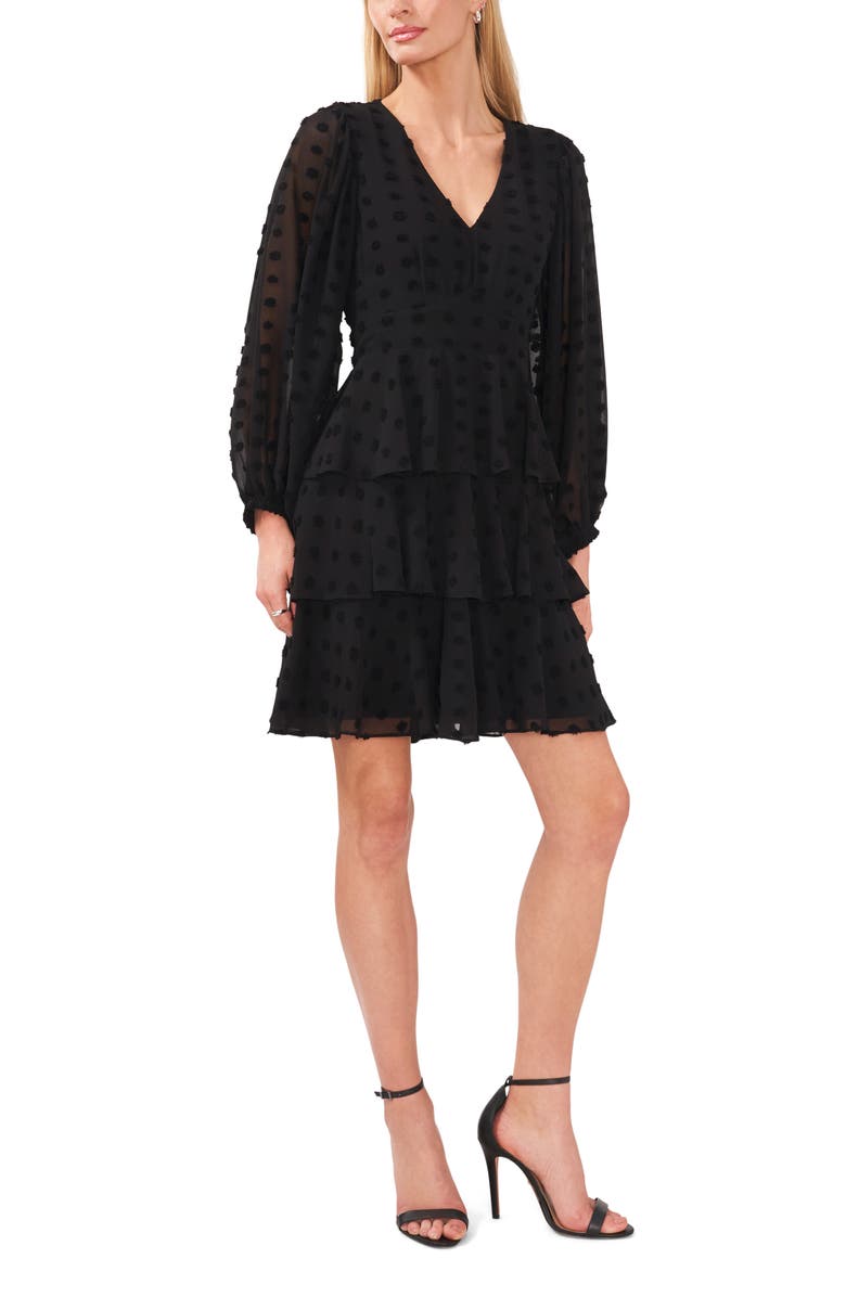Halogen<sup>®</sup> Dot Tiered Ruffle Long Sleeve Dress, Alternate, color,