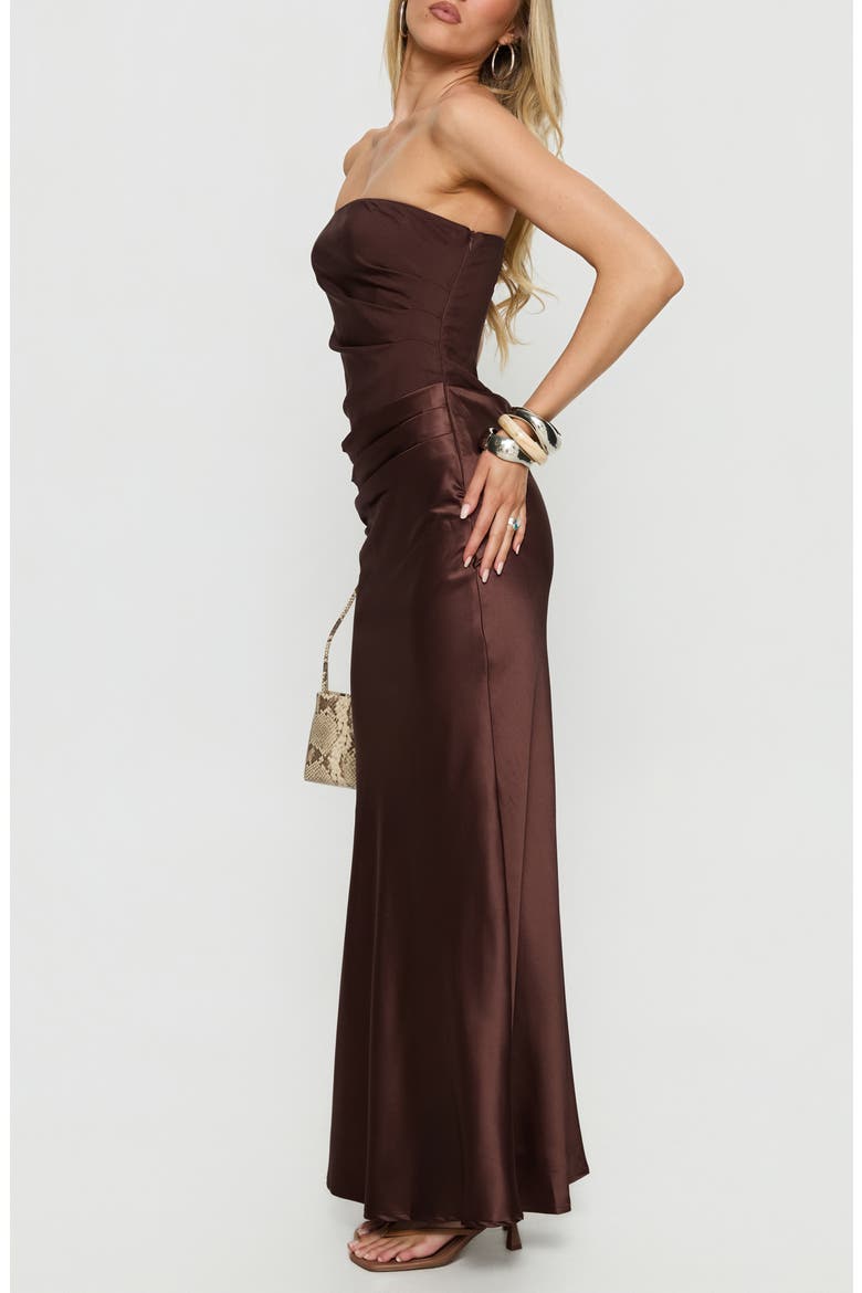 Lulita Pleated Strapless Mixed Media Gown, Alternate, color, BROWN