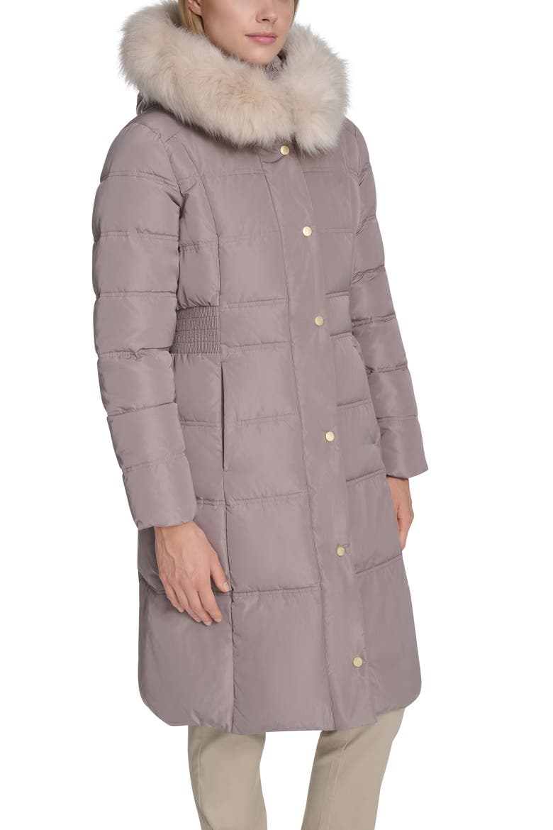 Hooded Puffer Coat with Bib & Faux Fur Trim, Alternate, color, CASHEW