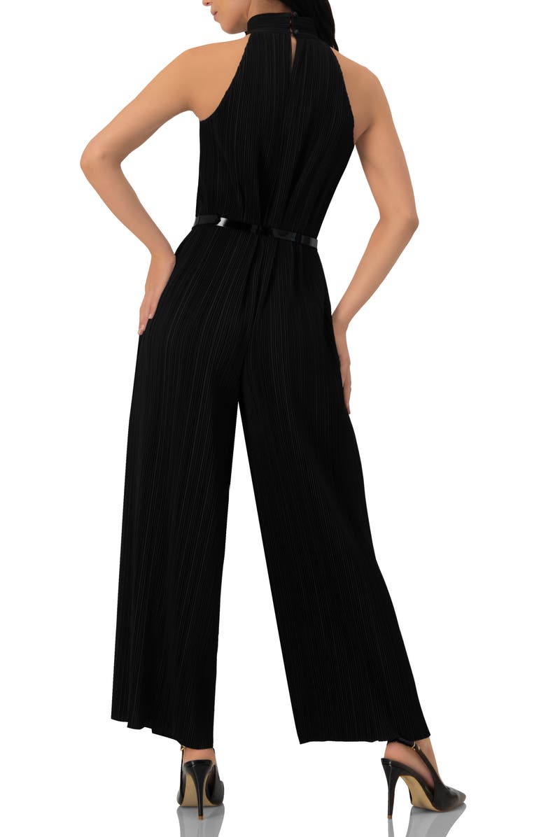 IVONNE Pleated High-Neck Jumpsuit with Belt, Alternate, color, Black