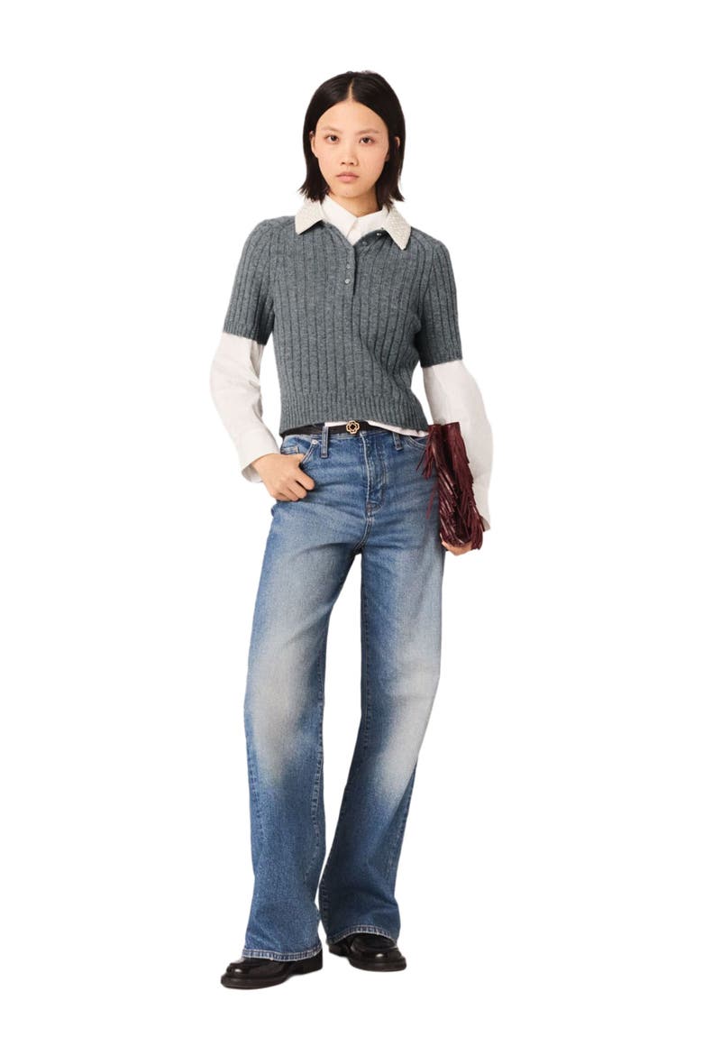 Removable beaded collar sweater, Main, color, Grey