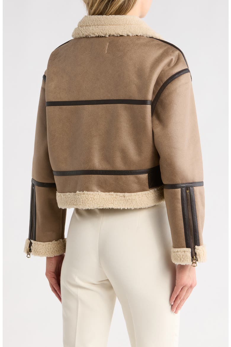 Faux Shearling Trim Jacket, Alternate, color, BEIGE/ CHOCOLATE