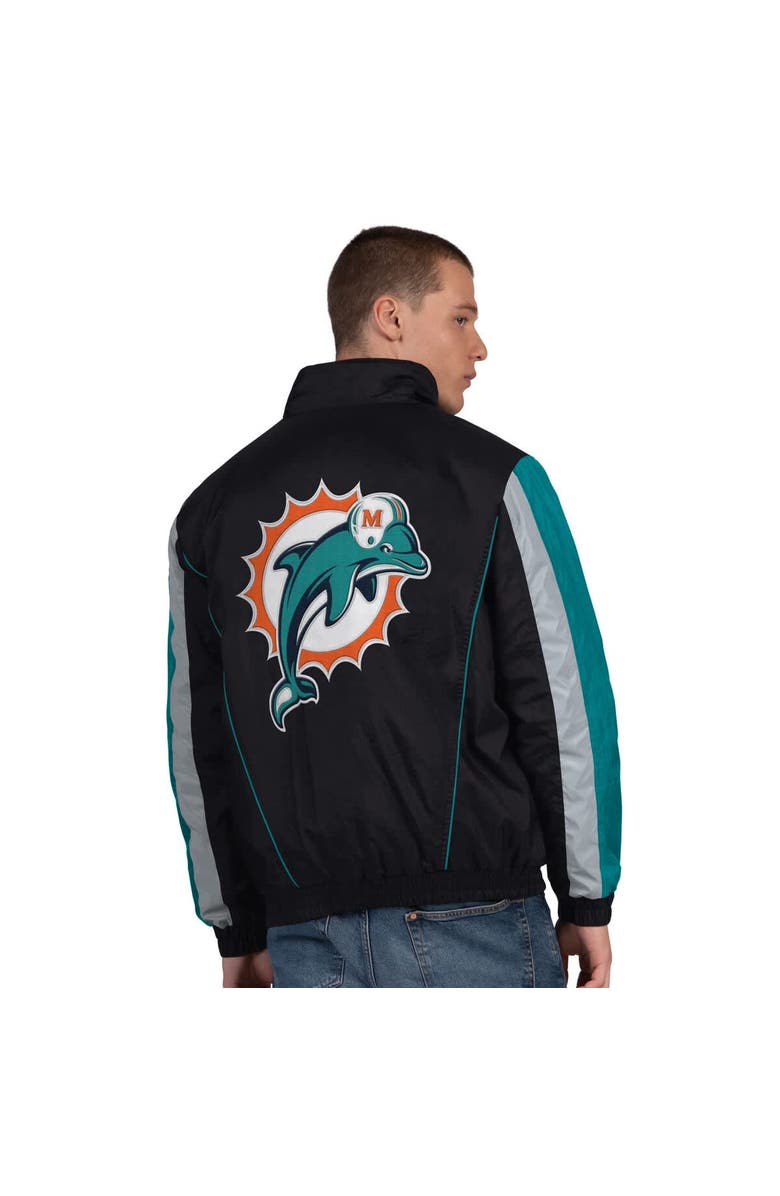 STARTER Men's Starter Black Miami Dolphins Thursday Night Gridiron Vintage Logo Half-Zip Jacket, Alternate, color, Black