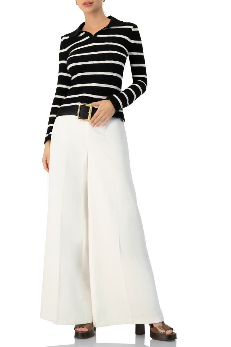 Knitted Striped Long Sleev Polo, Alternate, color, Black