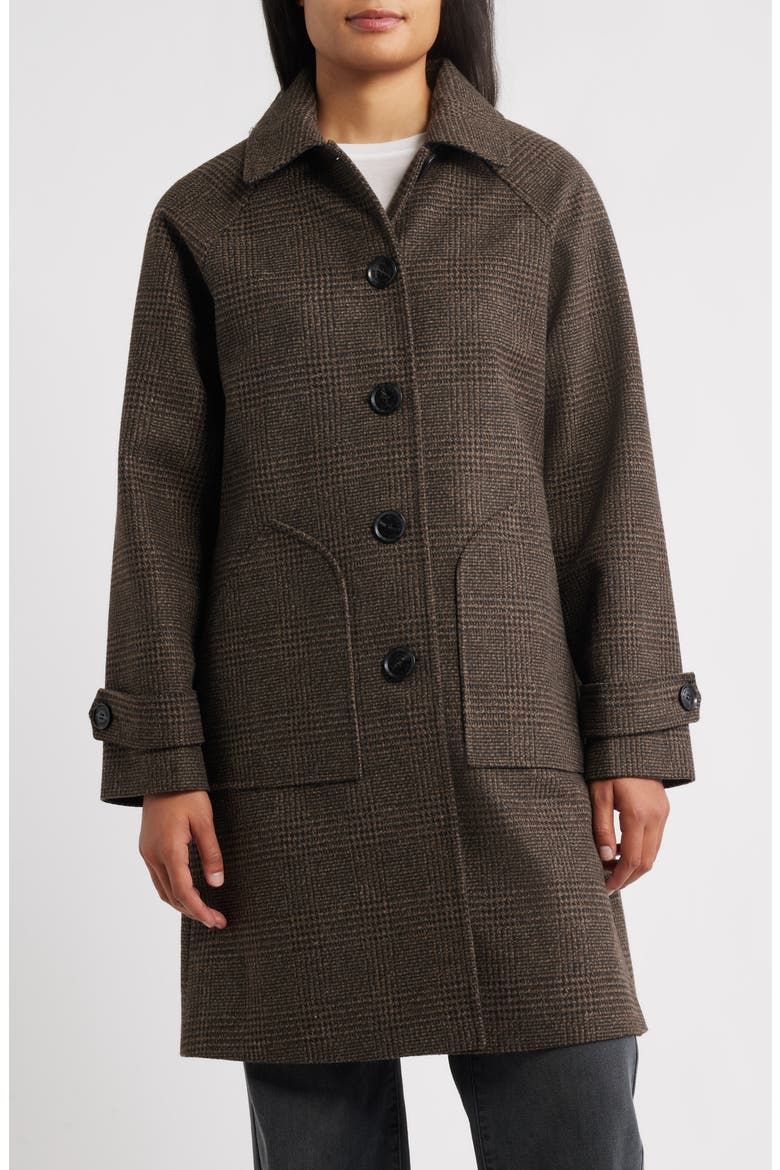 Plaid Slim Balmacaan Coat, Main, color, CHOCOLATE