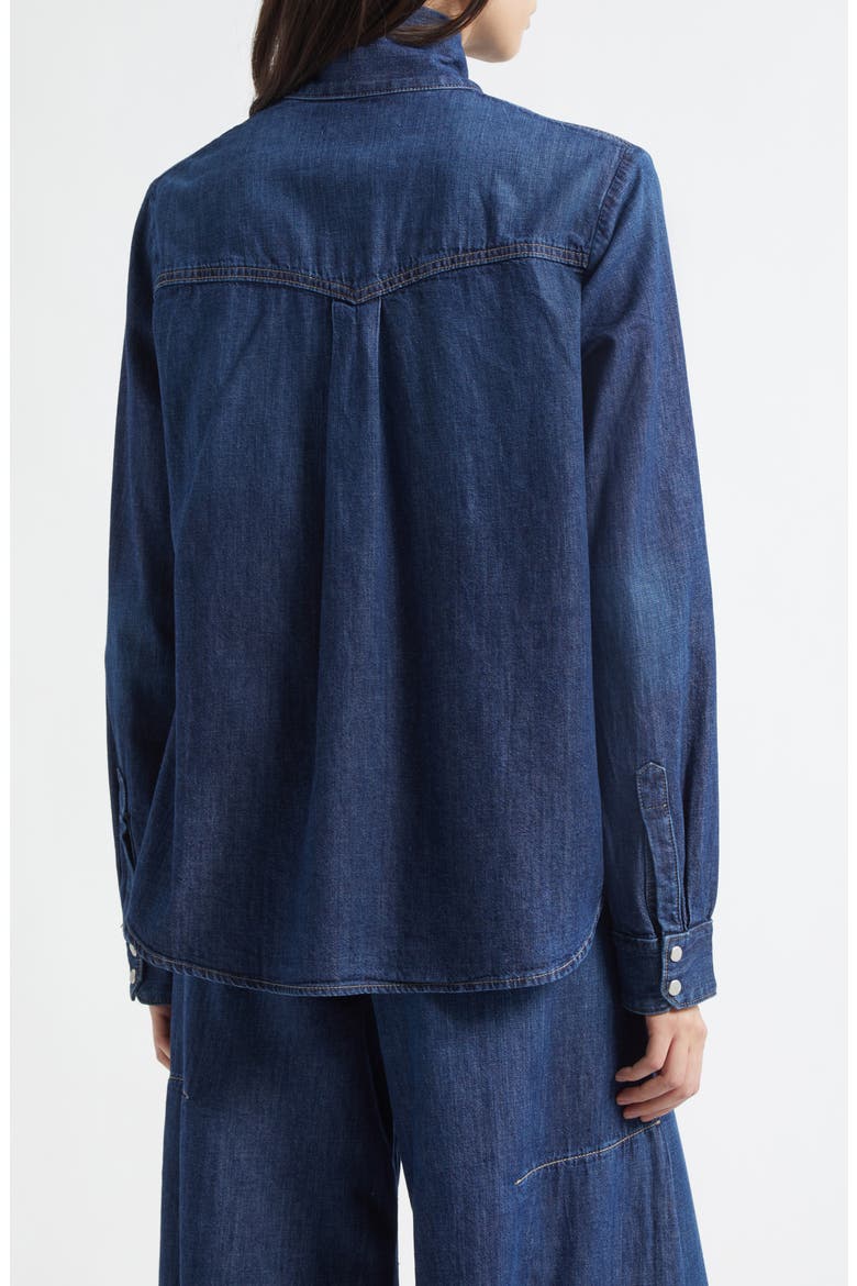 Ranchers Daughter Tie Neck Denim Shirt, Alternate, color, DARK WASH