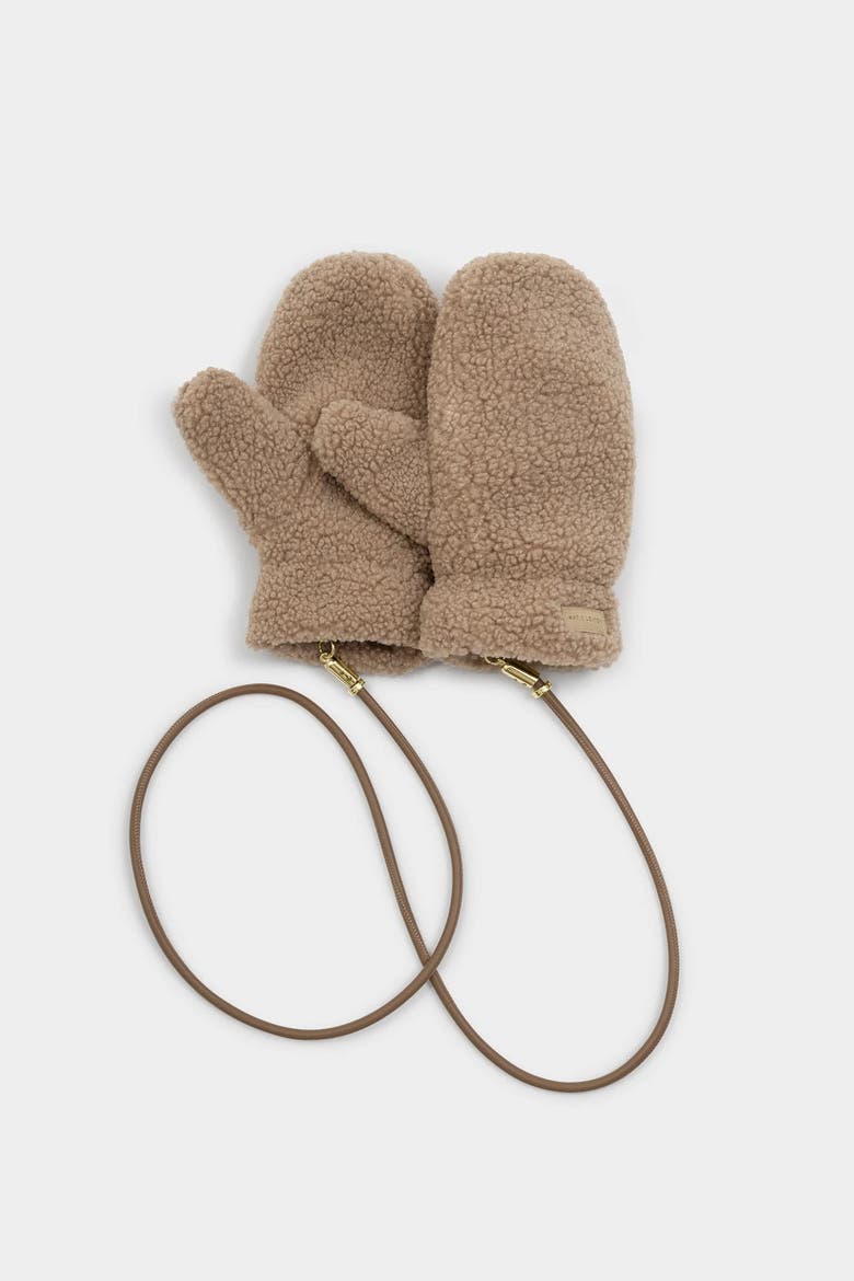 Teddy Mittens with Cord in Tan, Main, color, Tan