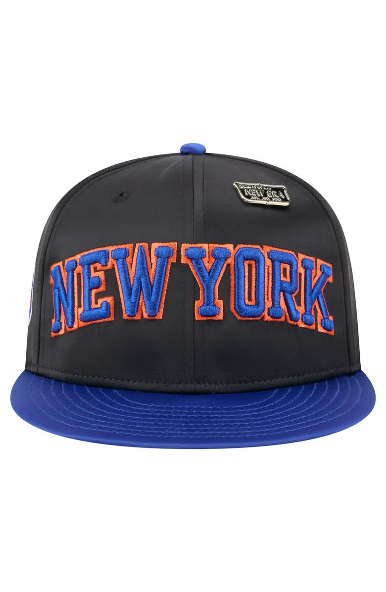 New Era Men's New Era  Black/Blue New York Knicks Throwback Satin Vintage Pin Two-Tone 59FIFTY Fitted Hat, Alternate, color, Black