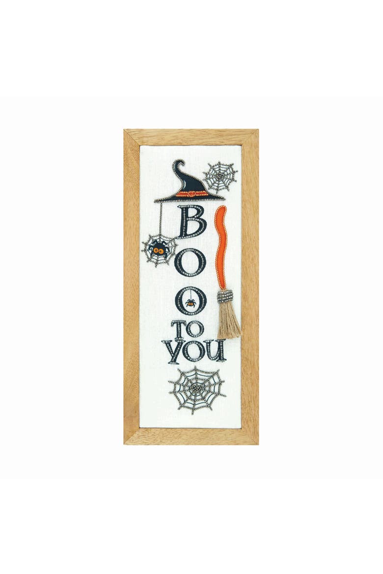 Boo Framed Canvas Halloween Decorative Wall Decor 6" x 14", Main, color, Black
