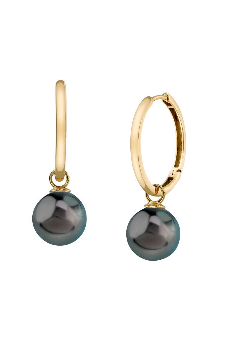 14K Gold Tahitian South Sea Pearl Hoop Galilea Earrings, Main, color, Yellow Gold