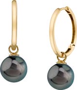 The Pearl Source 14K Gold Tahitian South Sea Pearl Hoop Galilea Earrings