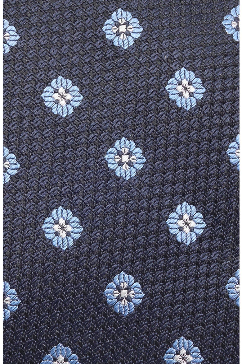 Floral Medallion Silk Tie, Alternate, color, NVY FAN
