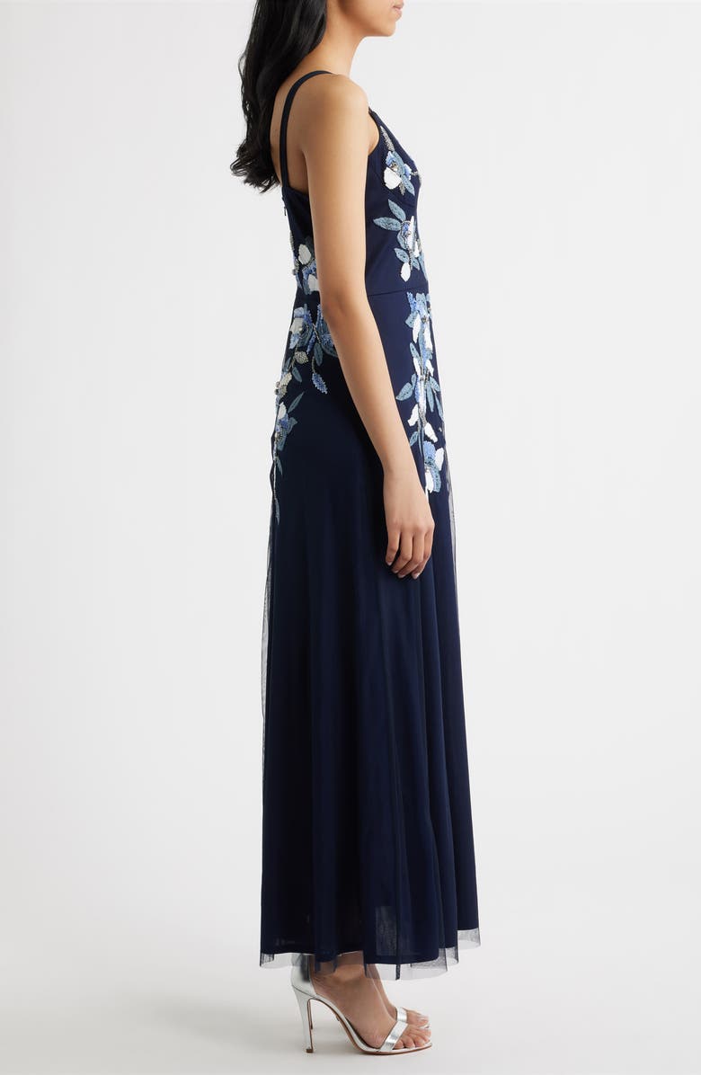 Pisarro Nights Embroidered Beaded Sequin Sleeveless Gown, Alternate, color, Navy