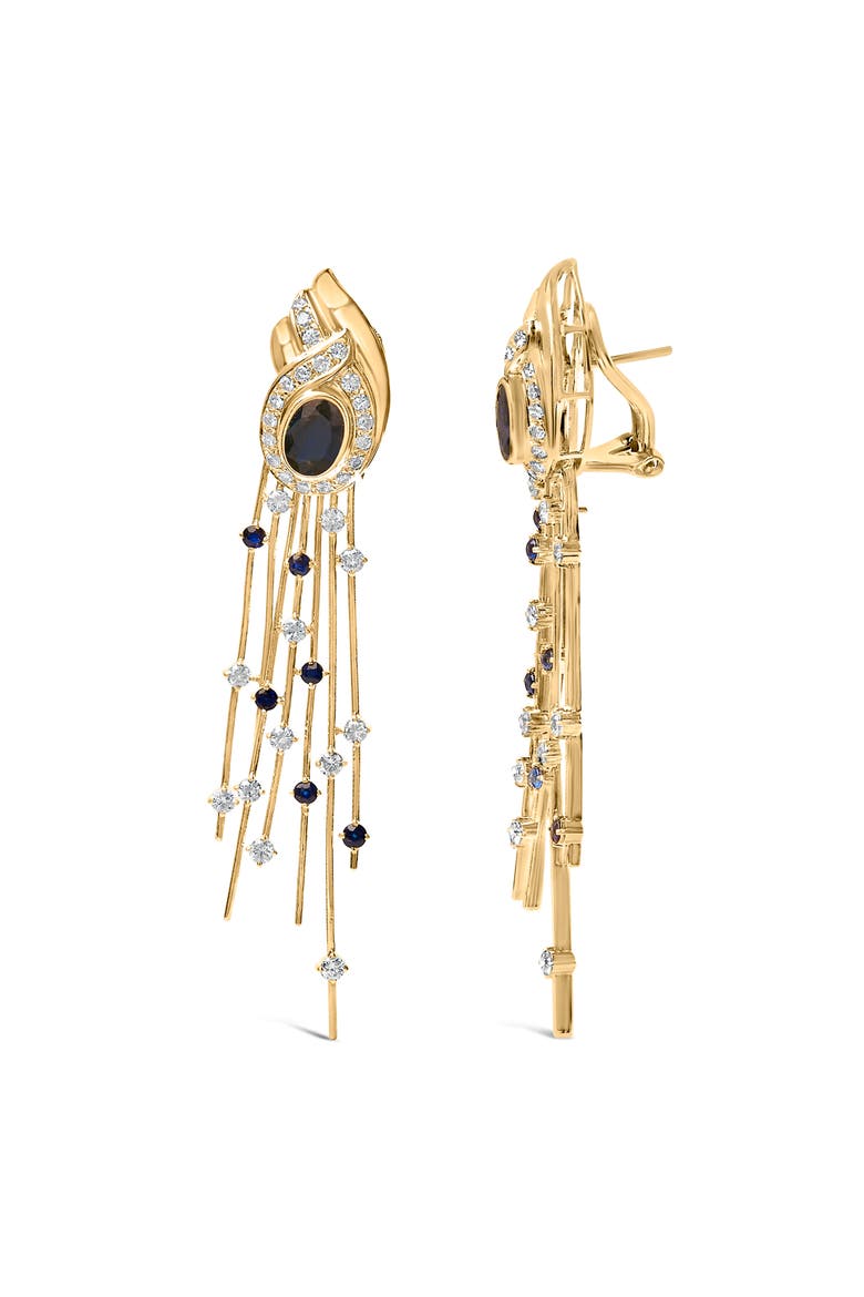 14K Yellow Gold 1.0 Cttw Diamond and Blue Sapphire Chandelier Earrings, Alternate, color, Yellow
