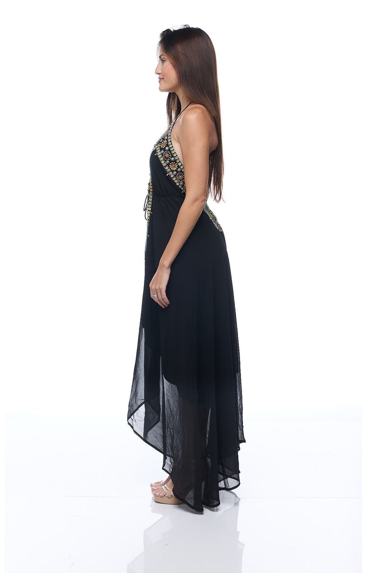 Embellished Halter Cover-Up Dress, Alternate, color, BLACK