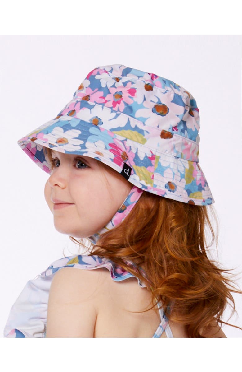 Deux par Deux Little Girl's Printed Beach Sun Hat White, Pink, And Green Flowers, Alternate, color, White, Pink, And Green Flowers