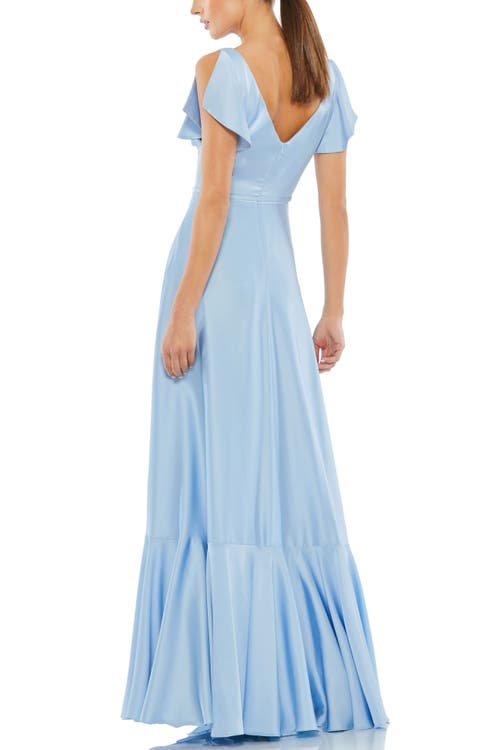 Mac Duggal V-neck A-line Satin Dress In Periwinkle