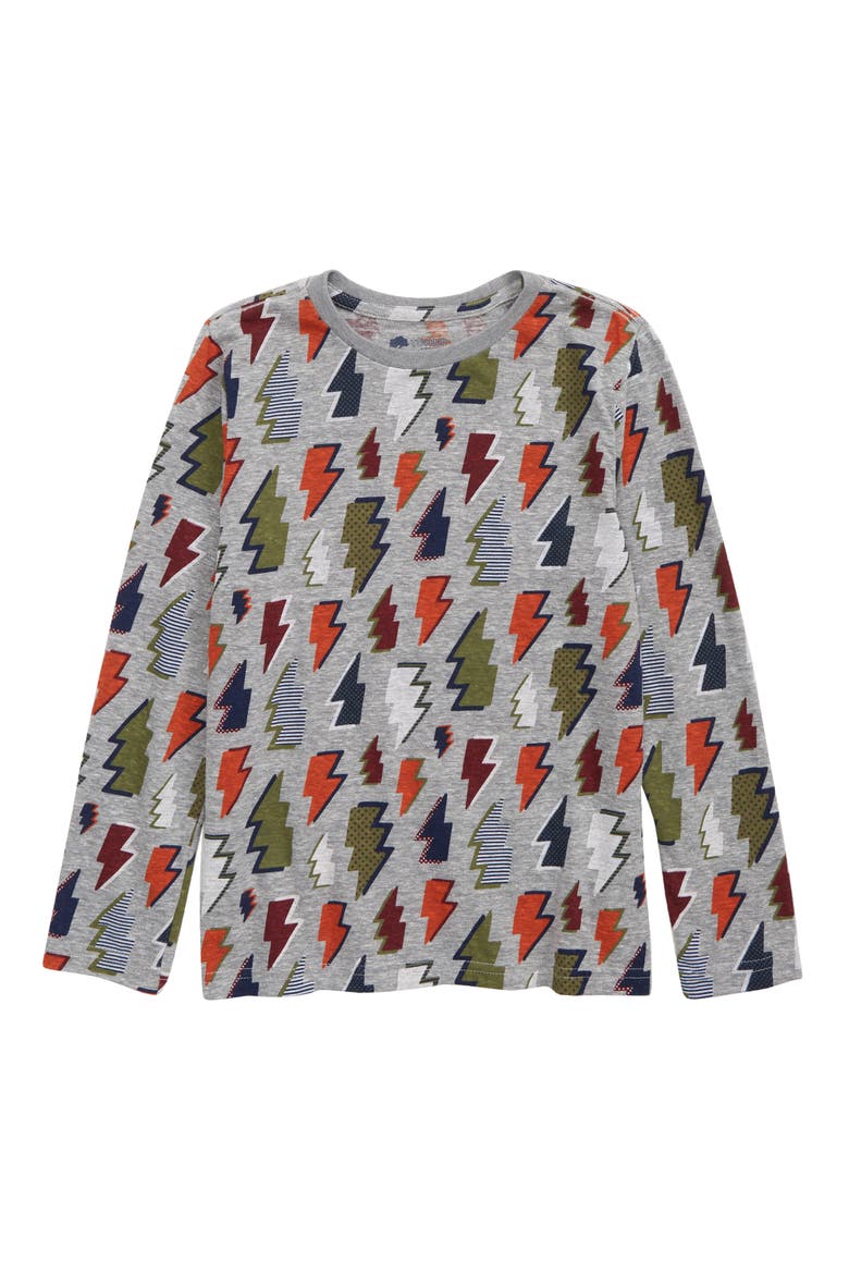Kids' Long Sleeve Graphic Tee, Main, color, GREY CASTLEROCK HEATHER BOLTS