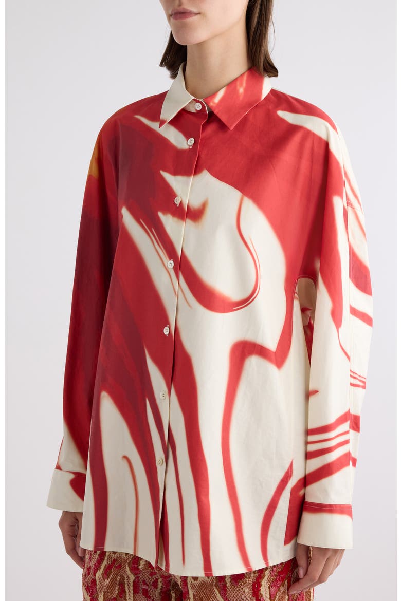 Casio Print Oversize Cotton Poplin Button-Up Shirt, Alternate, color, RED