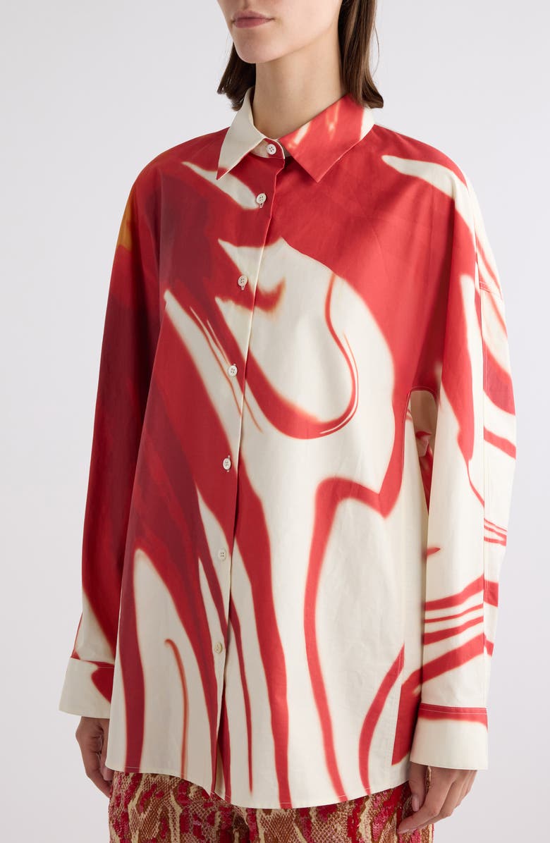 Dries Van Noten Casio Print Oversize Cotton Poplin Button-Up Shirt, Alternate, color, Red