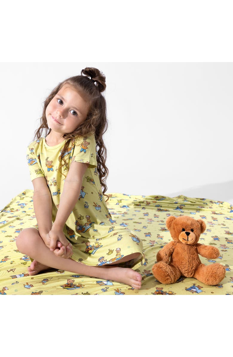 Bellabu Bear Kids' Teddy Bear Picnic Short Sleeve Dress, Alternate, color, Teddy Bear Picnic