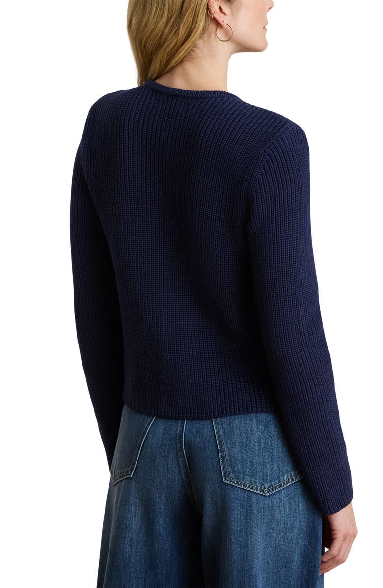 Lauren Ralph Lauren Double Breasted Combed Cotton Cardigan, Alternate, color, Refined Navy Blue