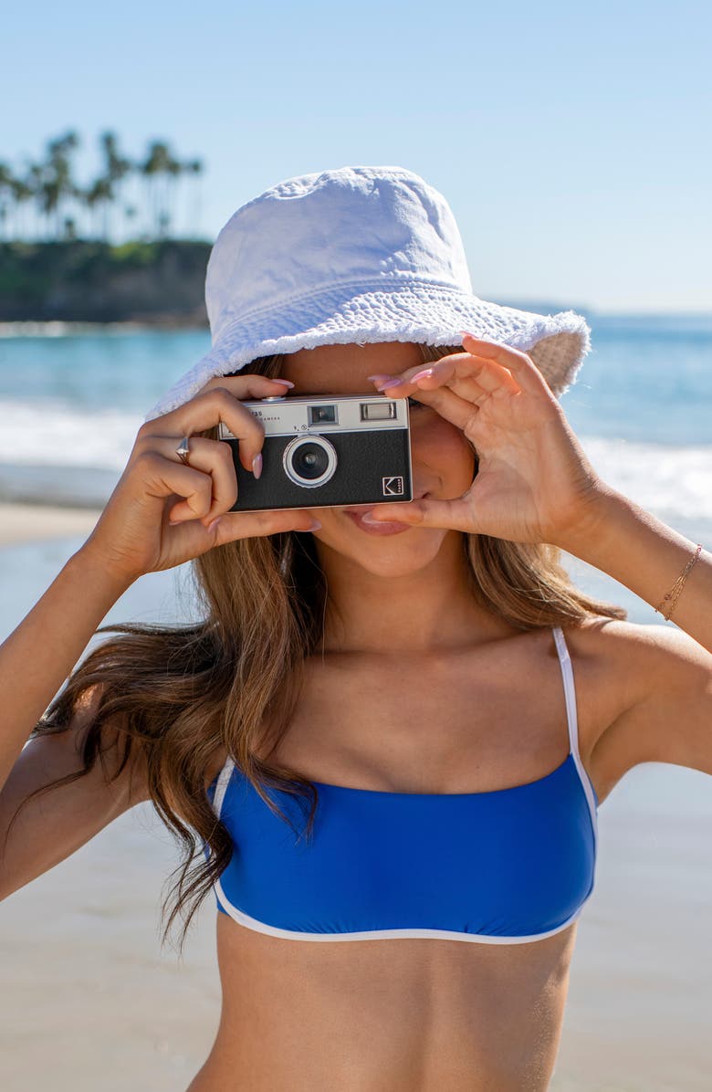 Citrus Solids Contrast Trim Bandeau Bikini Top, Alternate, color, Ocean