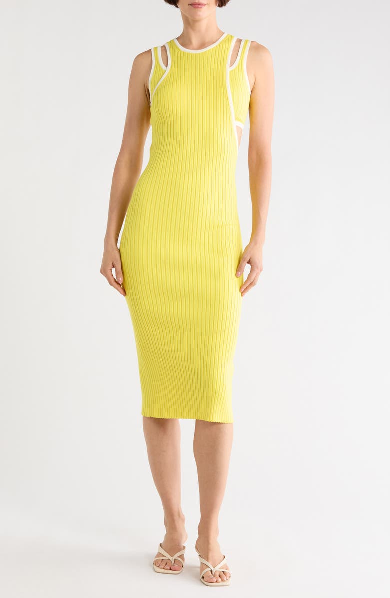 Longchamp Rib Bralette Top & Midi Dress Set, Main, color, Lemon