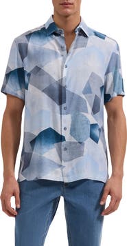 Bugatchi Vero Shaped Fit Abstract Geometric Print Short Sleeve Button-Up Shirt
