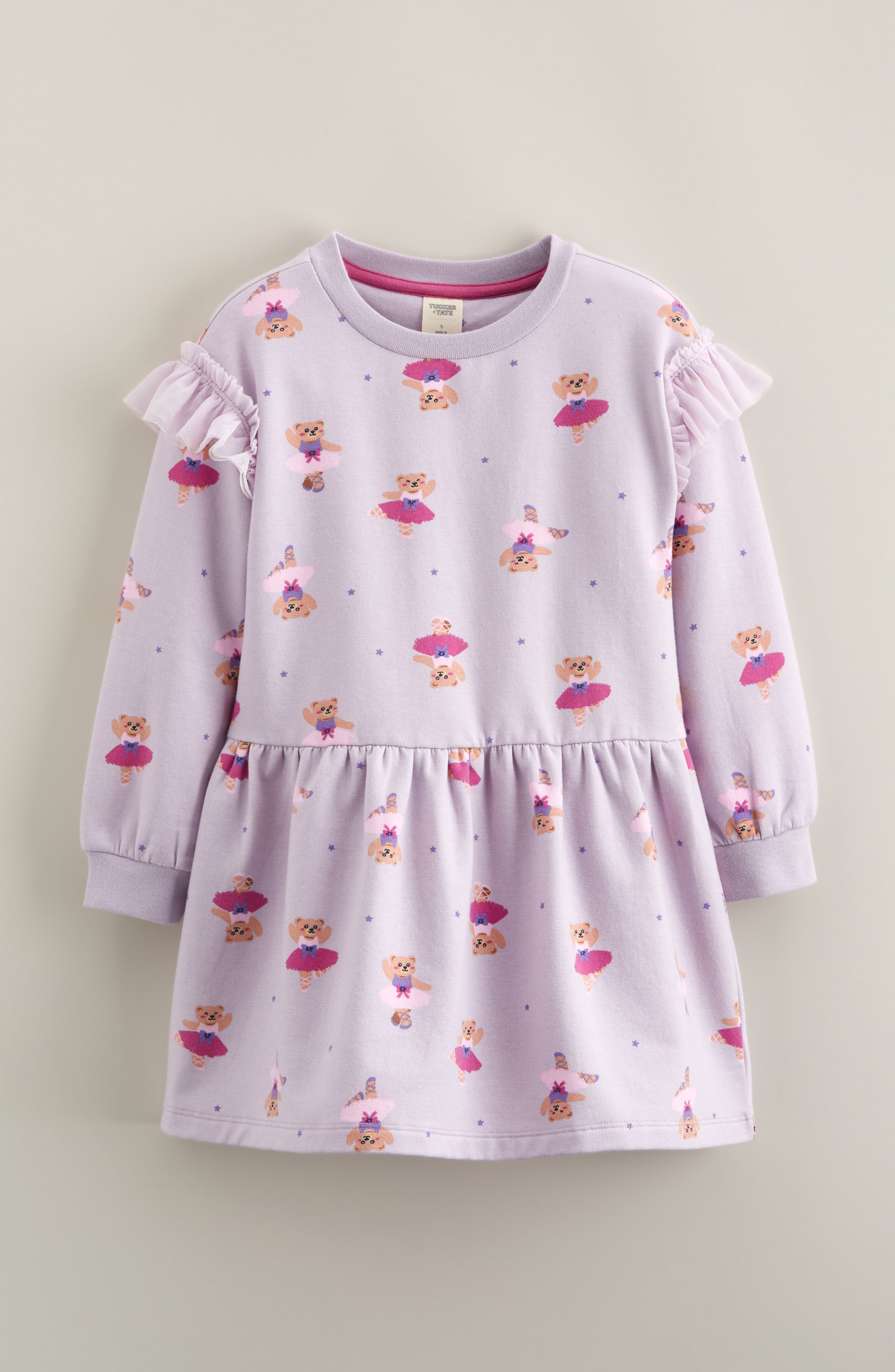 Tucker + Tate Kids' Ruffle Long Sleeve Stretch Cotton Blend Sweatshirt Dress