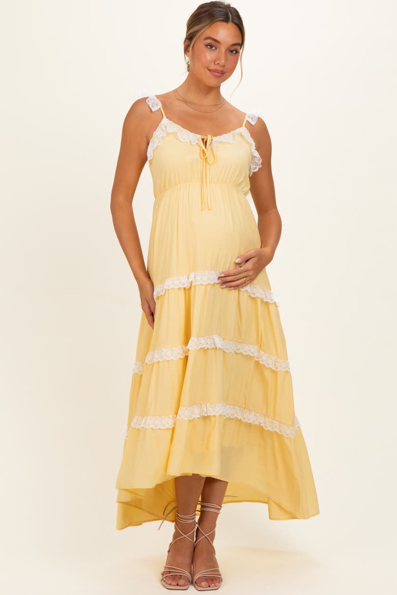 Lace Trim Tiered Maxi Dress, Alternate, color, Yellow