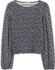 Madewell Smocked Boat Neck Long Sleeve Cotton Blend Top