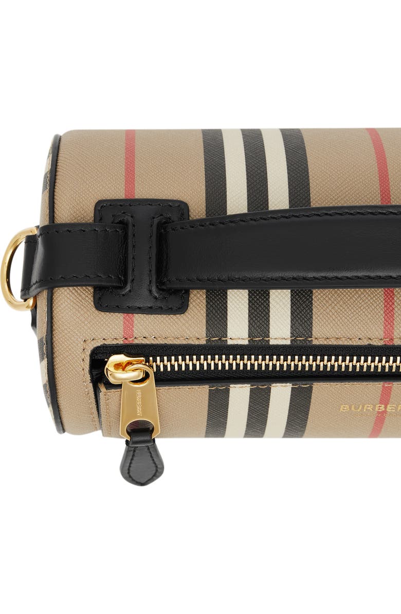 Burberry Icon Stripe E-Canvas & Leather Barrel Bag, Alternate, color,