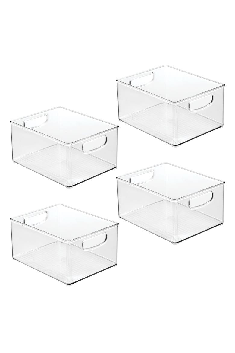 Plastic Stackable Pantry Bin with Handles, Set of 4, Clear, Made in USA, Main, color, White