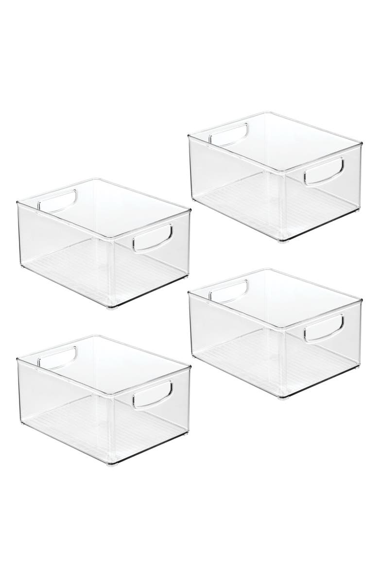 Linus Plastic Stackable Pantry Bin with Handles, Set of 4, Clear, Made in USA, Main, color, White
