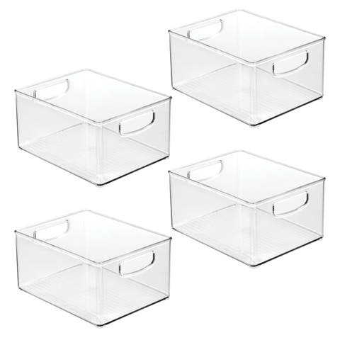 Plastic Stackable Pantry Bin with Handles, Set of 4, Clear, Made in USA