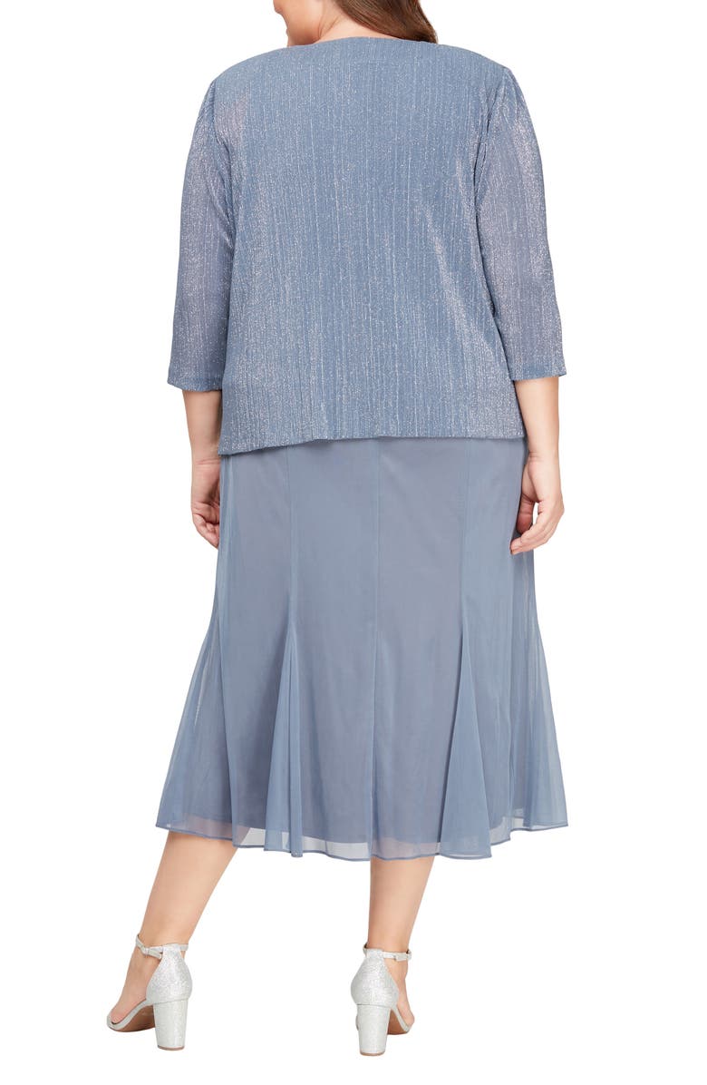 Alex Evenings Glitter Pleated Two-Piece Midi Dress with Jacket, Alternate, color, 