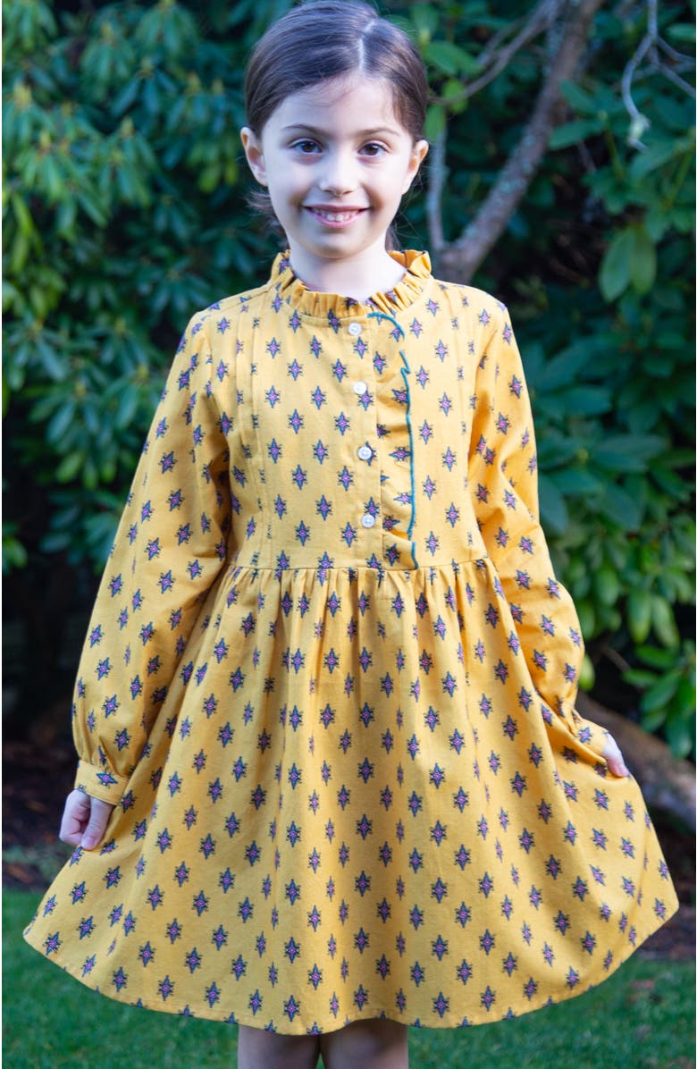 Beet World Toddler Girls' Long Sleeves Dress with Front Ruffle| Yellow and Pink, Alternate, color, Yellow And Pink