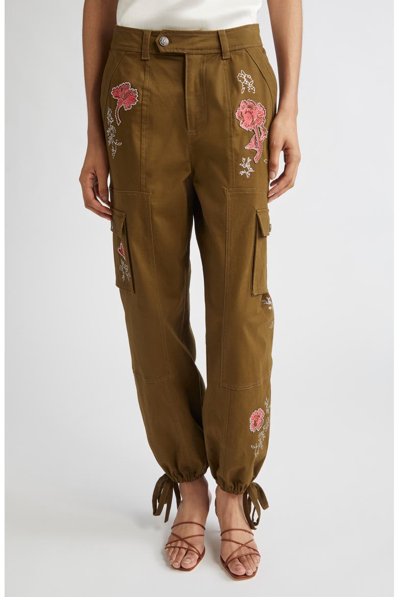 Desert Rose Zola Embrodiered Cargo Pants, Main, color, DARK OLIVE/ MULTI